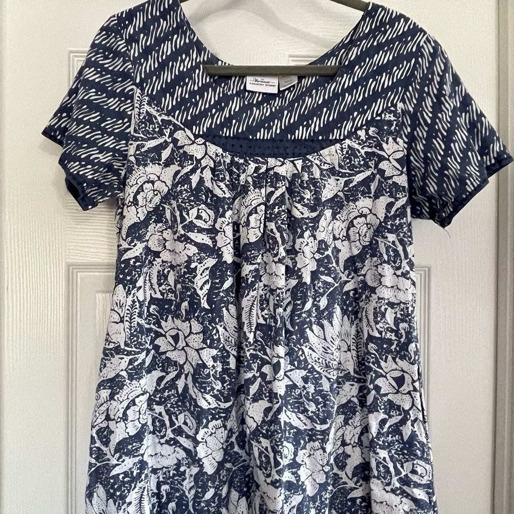 The Vermont Country Store Midi Dress Womens Sz M Blue White Floral India Muumuu - Picture 2 of 10